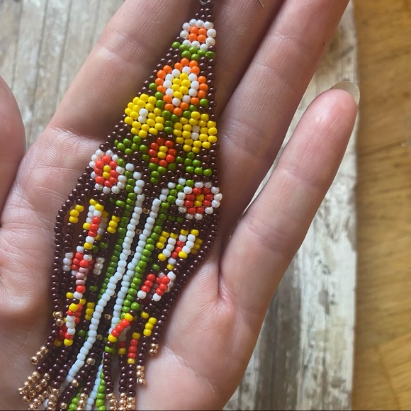 Seed Bead Floral Earth Tone Earrings - Picture 2 of 4